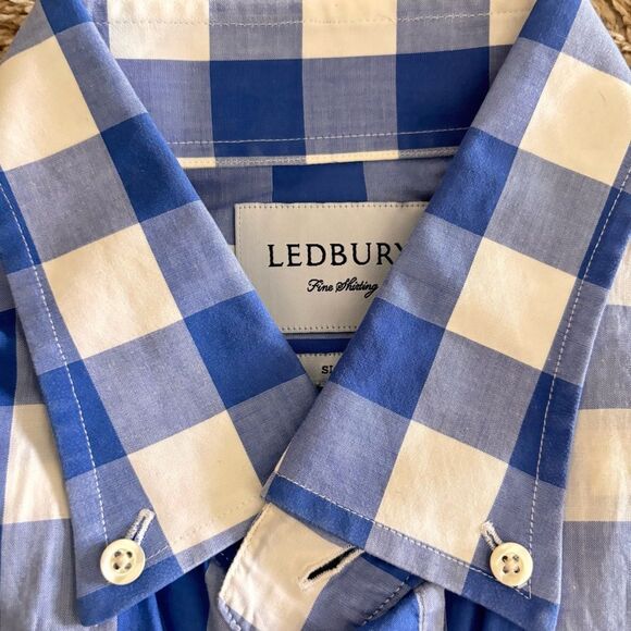 Ledbury Slim Fit Blue and White Button Down Large - Picture 4 of 8